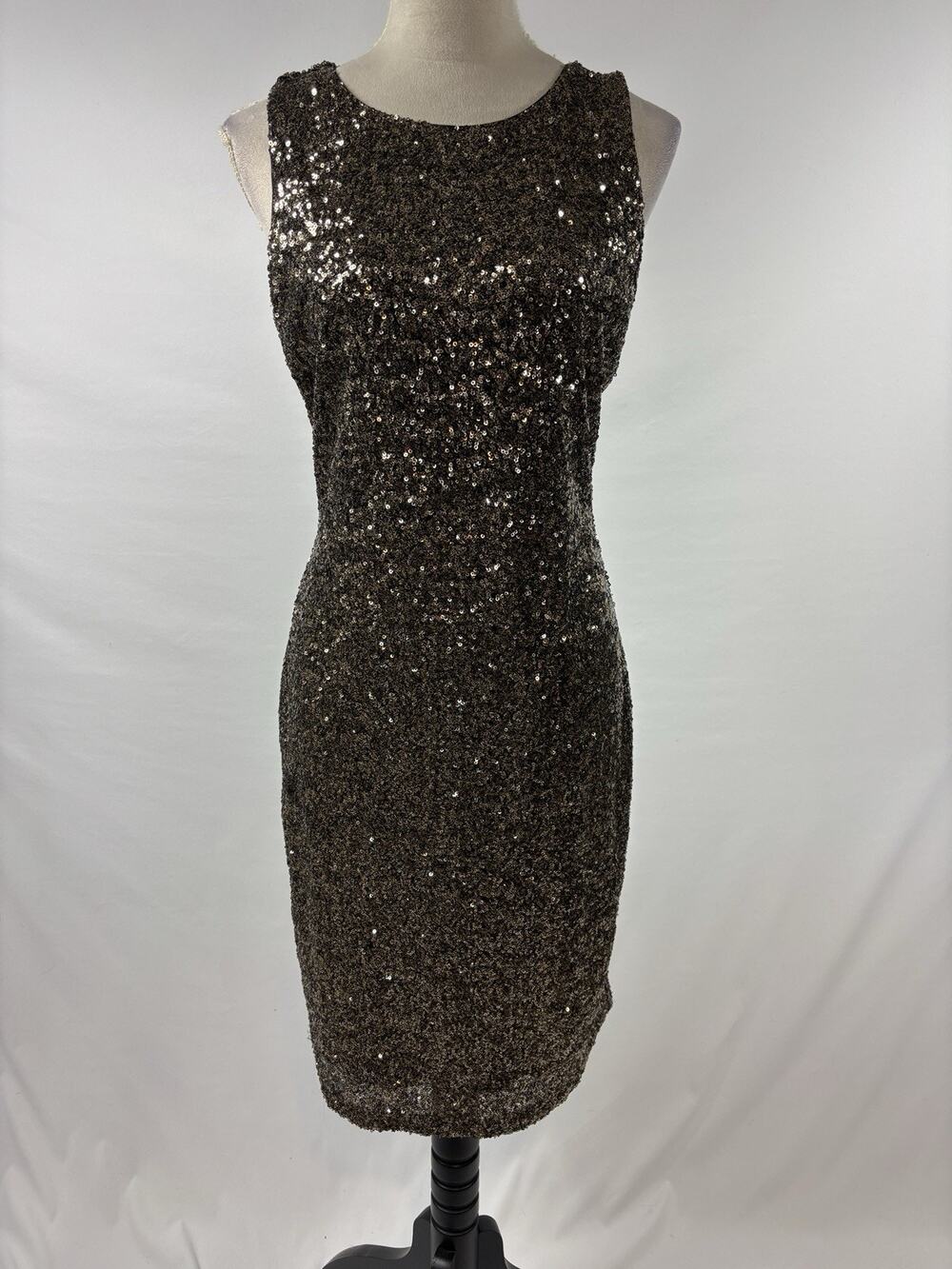 Badgley Mischka Mark & James Sequin Dress Black Gold Size Large Sleeveless